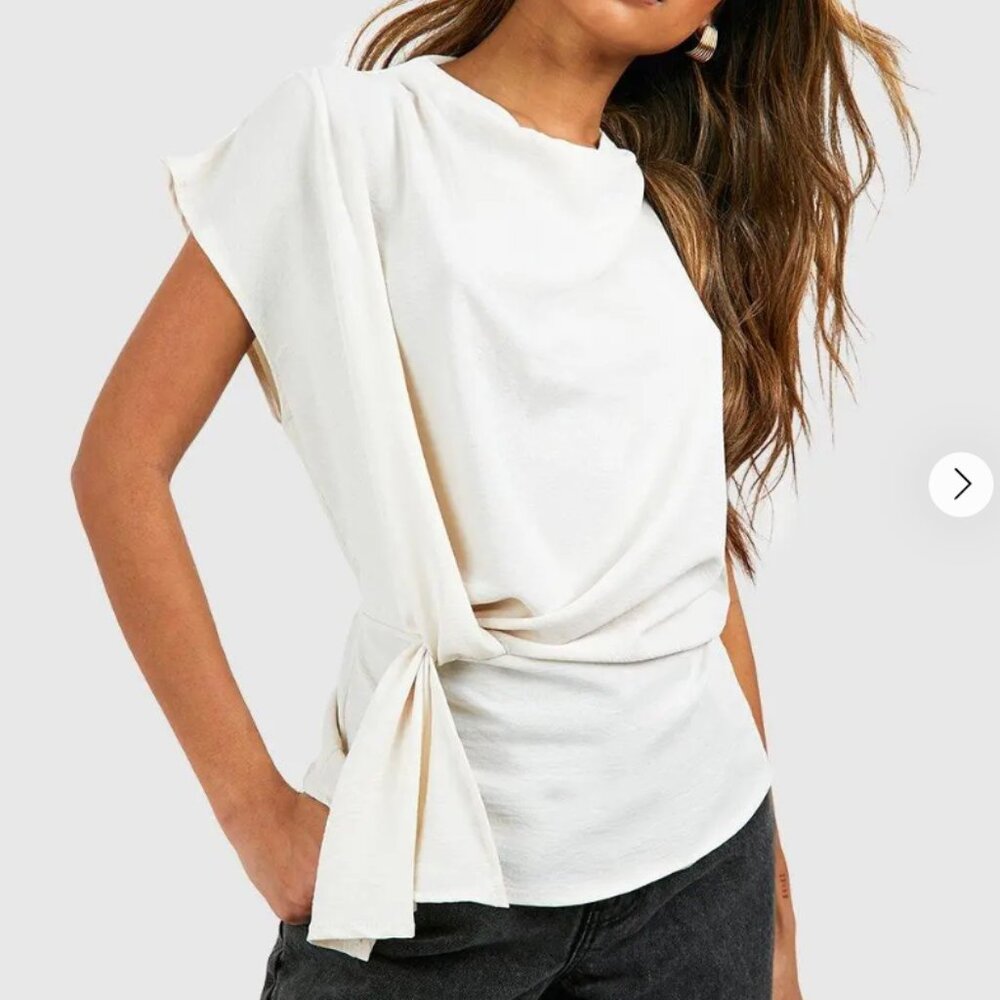 Boohoo  Hammered Knot Front Cowl Neck Blouse NWT Size 16